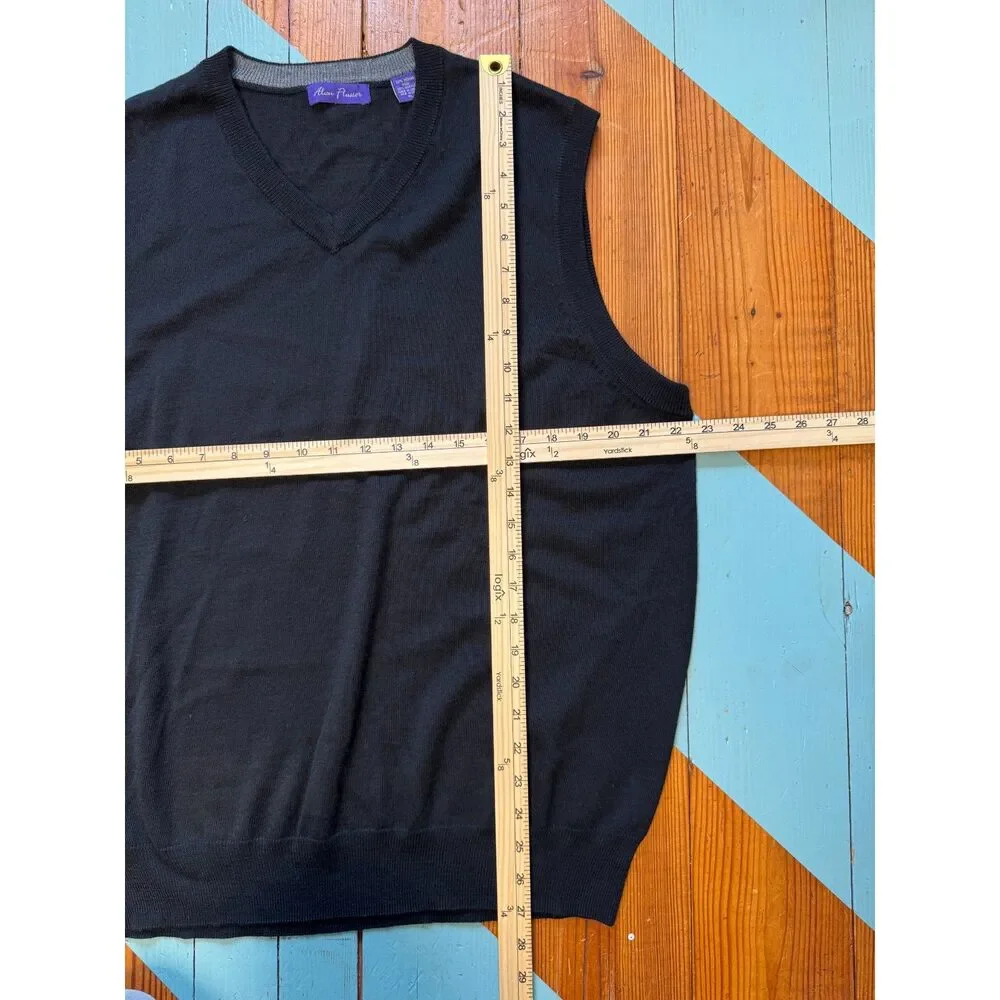 Alan Flusser Merino Wool Sweater Vest XL Black Classic V-Neck Preppy